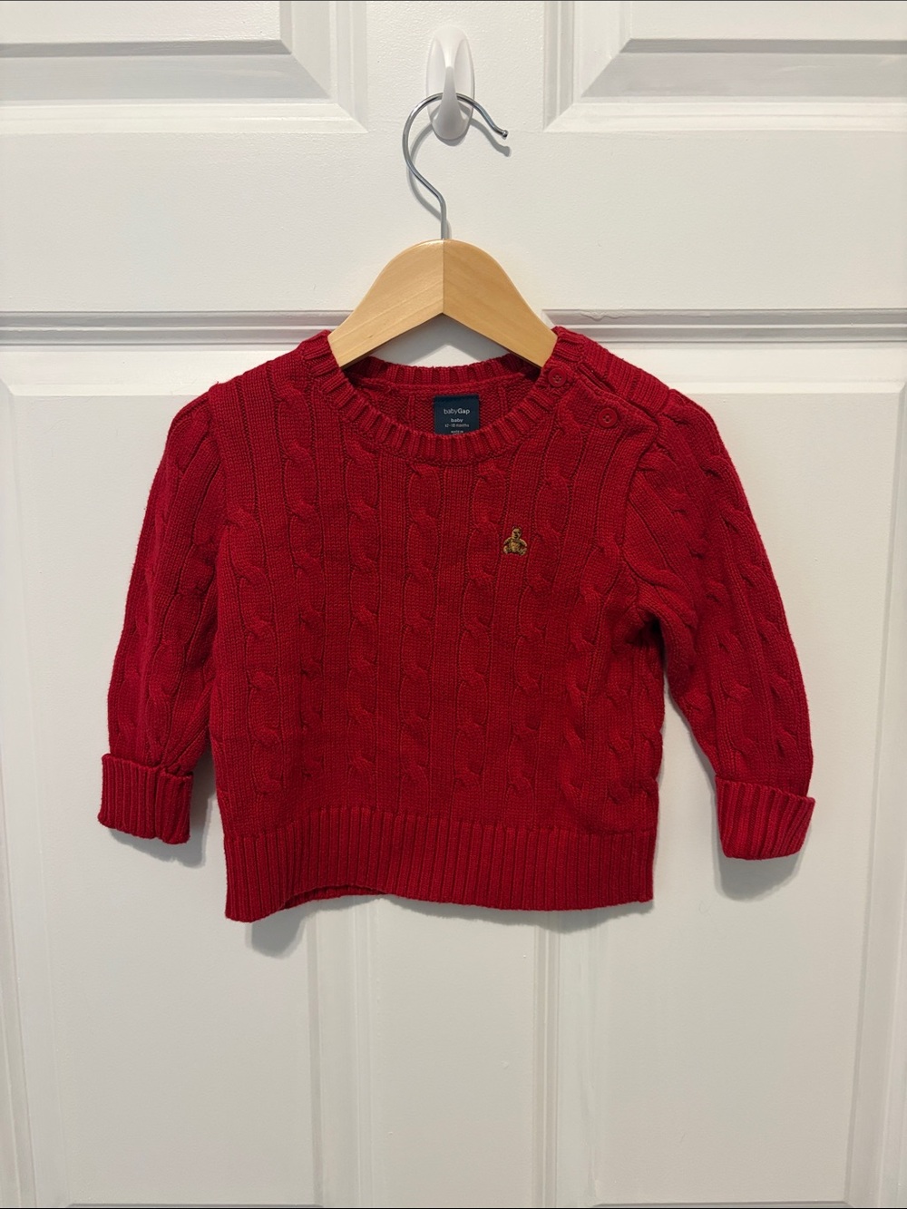 GAP Red Cable Knit Button Shoulder Sweater